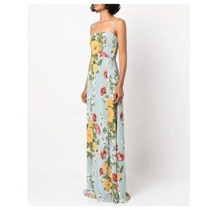 Reformation Ingrid Slit Light Blue Floral Maxi Dress Gown